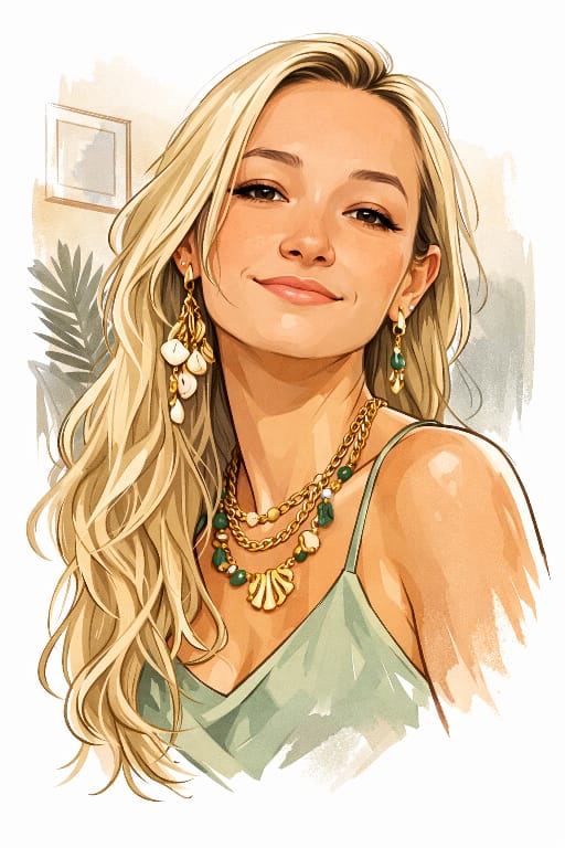 Ilustração da persona CHIAP usando joias da coleção